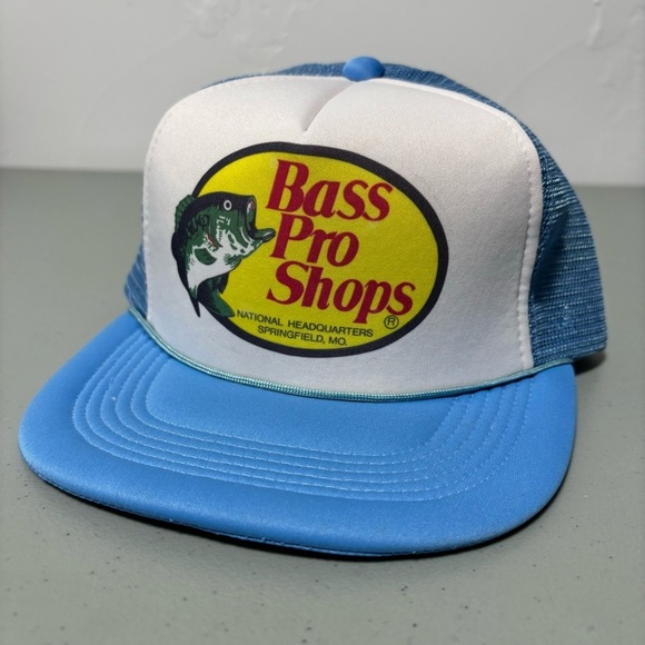 Bass Pro Shops Vintage Foam Trucker Hat Light Blue Snapback Rope Detail EUC - Picture 1 of 6
